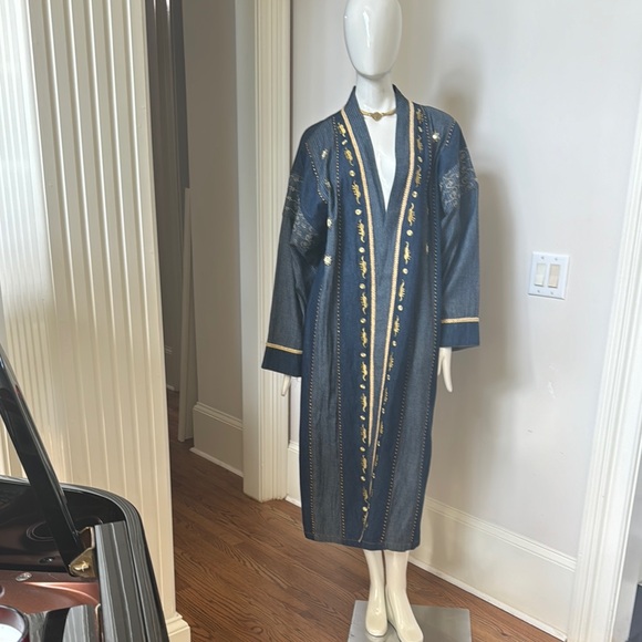 Blue and Gold Embroidered Long Coat - Picture 1 of 10